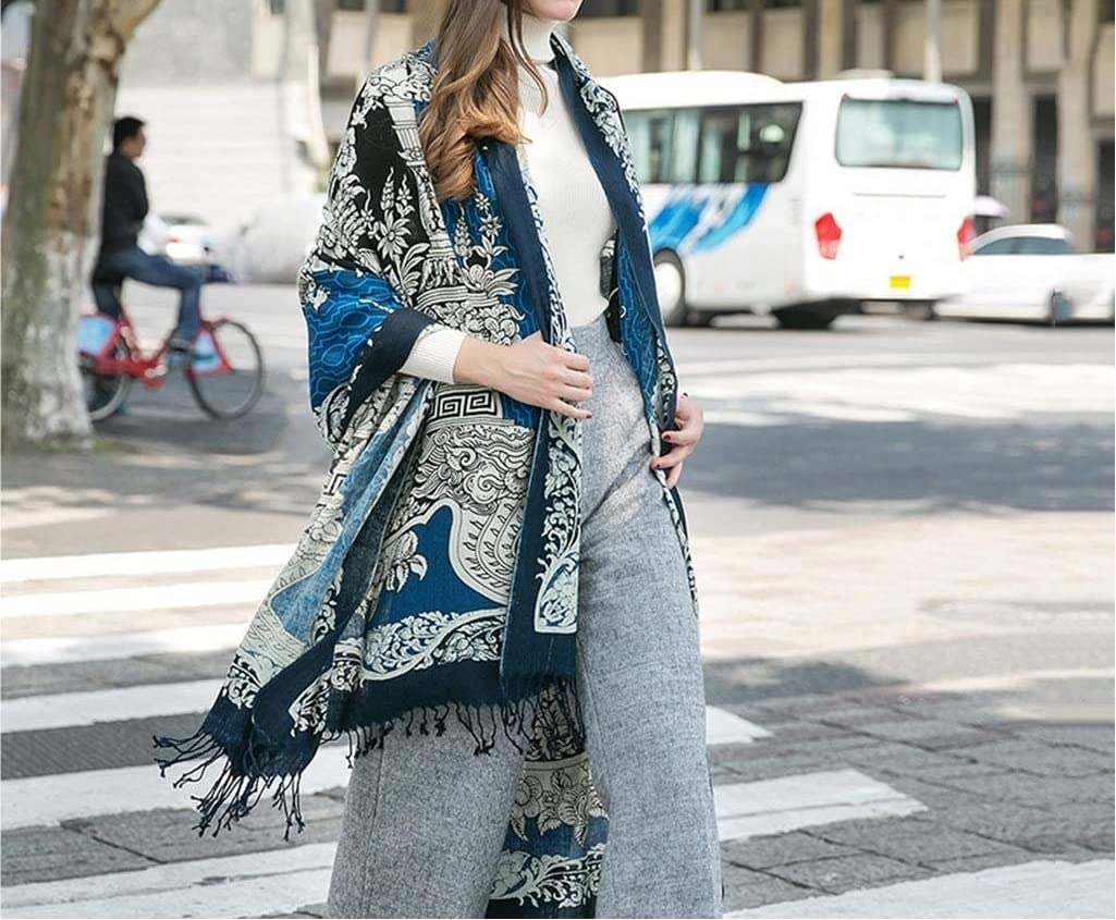 Chal de Moda Bufandas Poncho Bufanda, Bufanda 100% Cachemira Mantón de Borla de Invierno Primavera y otoño Capa de Fotos de Viaje for la Madre (Color: Azul, tamaño: 245 × 110 cm)