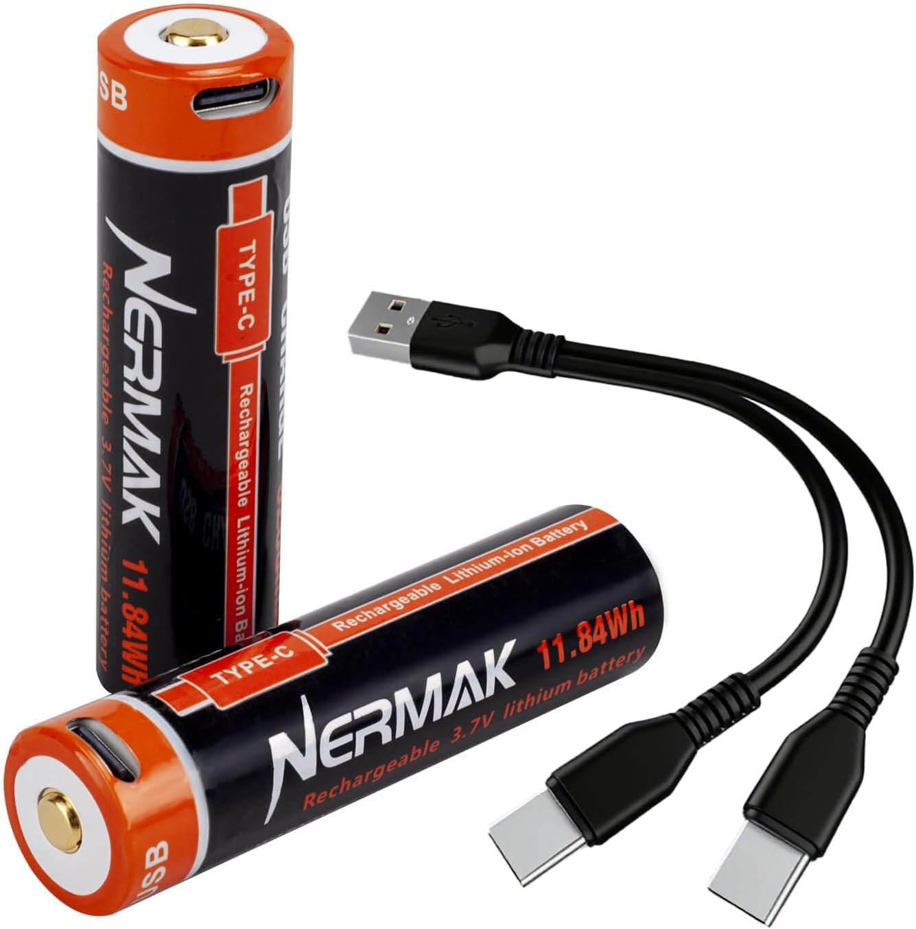 NERMAK 3.7V 3200mAh USB Rechargeable Lithium lon Battery for Flashlights, Headlamps, Bike Lights, Bluetooth Speaker Etc(2 Pack)