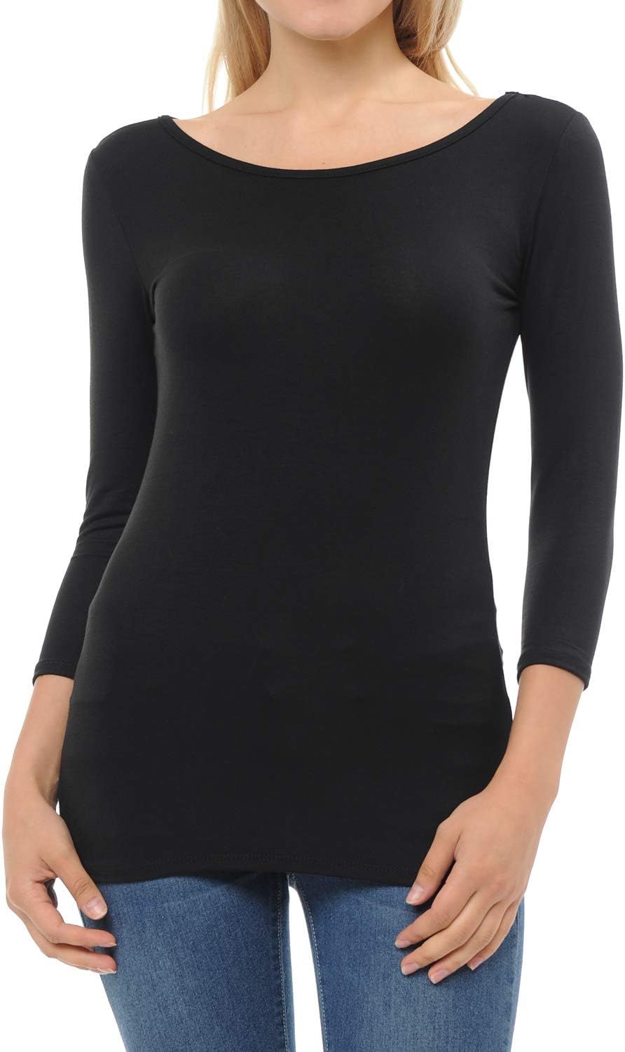 SSOULM Women's Casual 3/4 Sleeve Stretchy Slim Fit Basic T-Shirt Top with Plus Size - Image 5