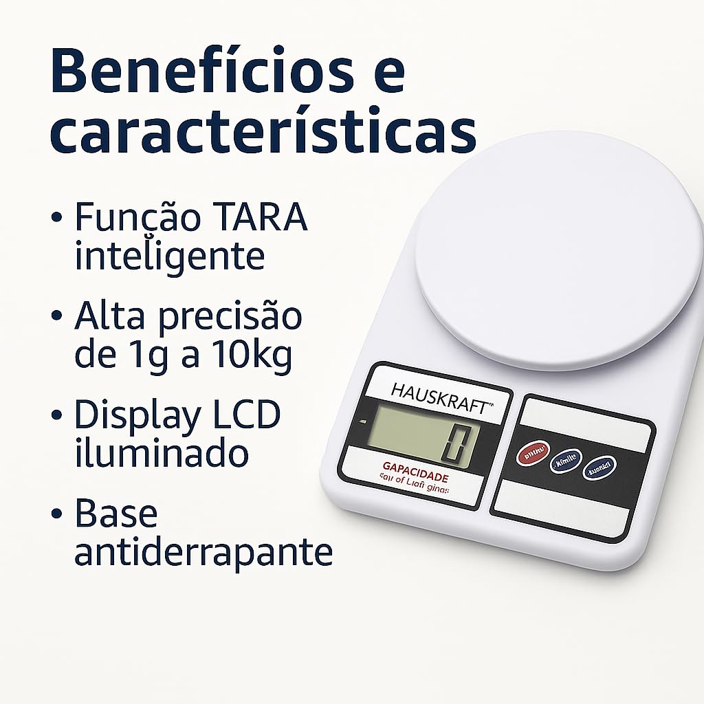 Balança Para Cozinha Digital Pesa Alimento Função Tara Ideal para Alimentos, Ingredientes, Dietas e Confeitaria Balanças de Precisão Até 1g a 10 kg Premium