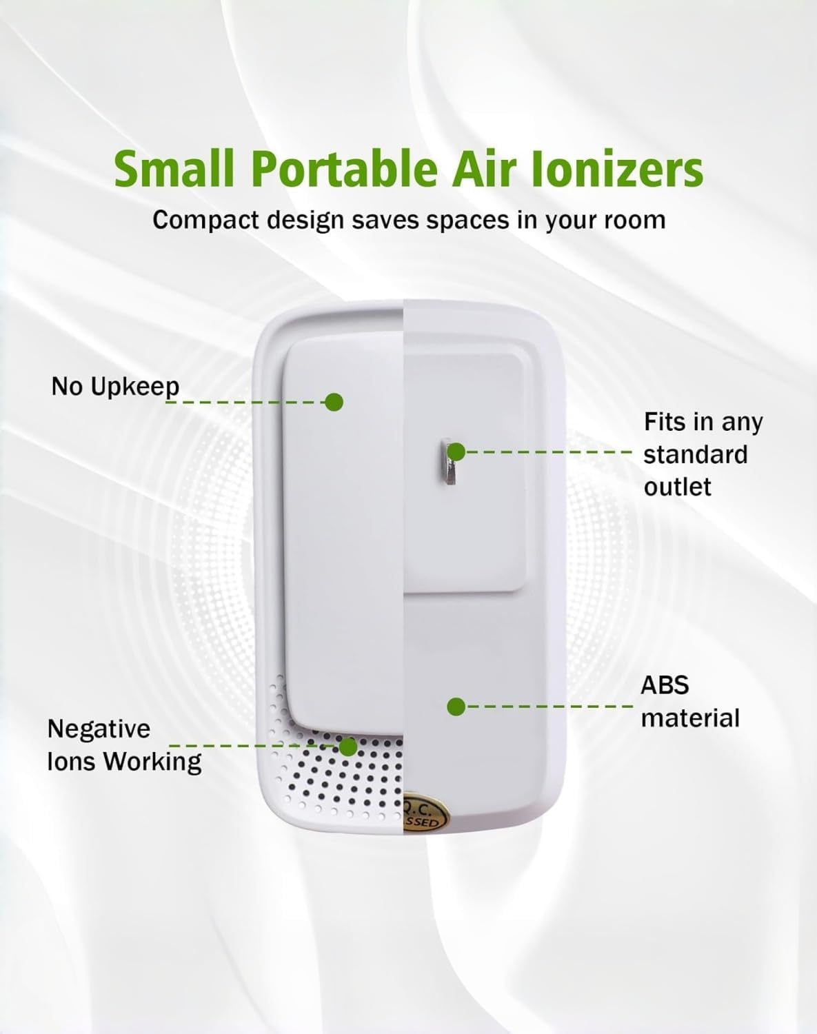Aerolite Ionizzatore Plug In, purificatore d'aria aerilite, purificatore d'aria portatile e silenzioso agli ioni negativi, per uso domestico, animali domestici e comfort quotidiano, ultra silenzioso