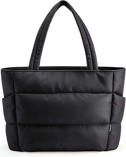 HOTOR Puffer Tote Bag for Women, Nurses - Multi-Pocket Lightweight Bag for Work - Quilted Handbag for Travel and Gym