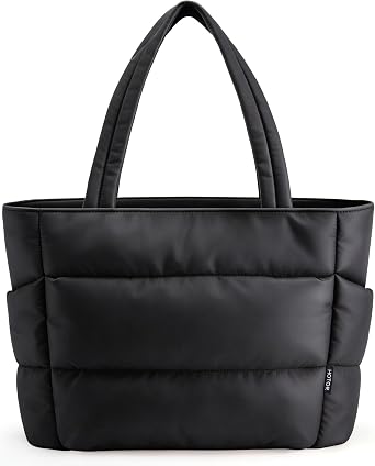 HOTOR Puffer Tote Bag for Women, Multi-Pocket, Zippered | Lightweight Quilted Bag for Nurses, Large Capacity Tote with Handles for Laptop, Work, Travel and Gym