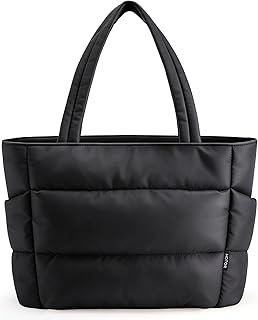 HOTOR Puffer Tote Bag for Women, Nurses - Multi-Pocket Lightweight Bag for Work - Quilted Handbag for Travel and Gym
