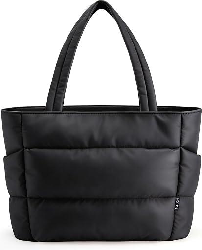 HOTOR Puffer Tote Bag for Women, Nurses - Multi-Pocket Lightweight Bag for Work - Quilted Handbag for Travel and Gym