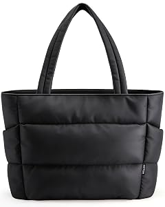 HOTOR Puffer Tote Bag for Women Nurses - Multi-Pocket Lightweight Bag for Work - Quilted Handbag for Travel