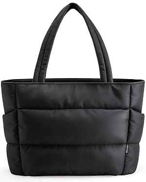 HOTOR Puffer Tote Bag for Women Nurses - Multi-Pocket Lightweight Bag for Work - Quilted Handbag for Travel