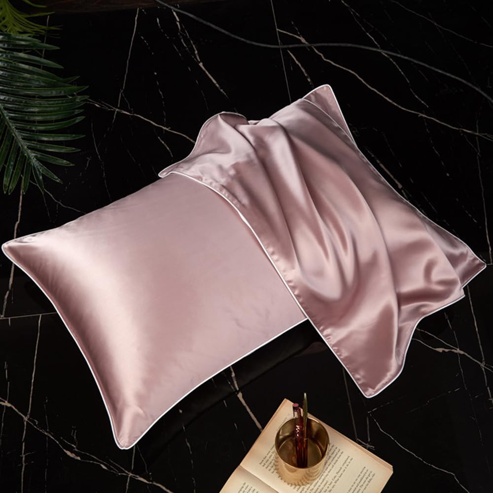 Funda Almohada Funda de Almohada de Lujo de Seda de Morera Natural Pura con diseño de Cierre Tipo sobre Funda Almohada Saten(Champagne)