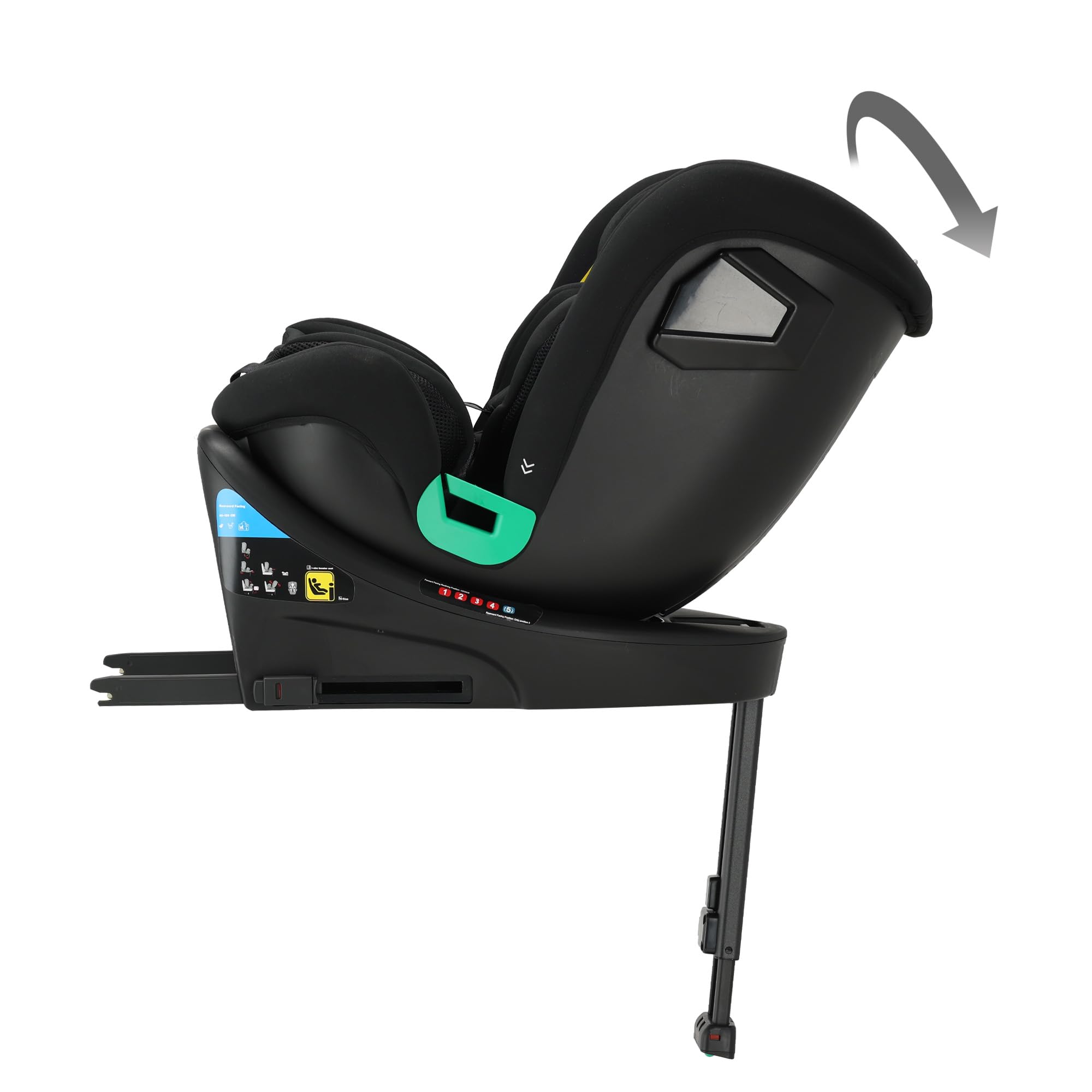 Deryan Chase Silla de Coche 360 i-Size Giratoria 360 Grados, 0-36 kg, 0-12 Años, ISOFIX, Reclinable en 4 Posiciones y Reposacabezas en 10 Posiciones (Negro)
