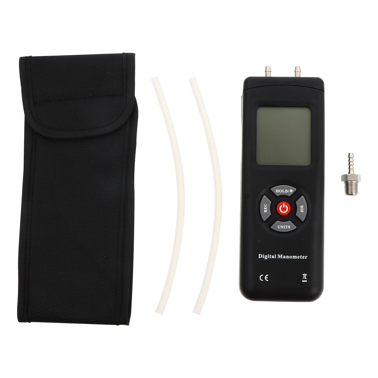 VILLCASE Manometro Differenziale Digitale Portatile a Doppio Ingresso, Misuratore di Pressione Gas in Abs Nero, di Pressione, Funzione di Calibrazione