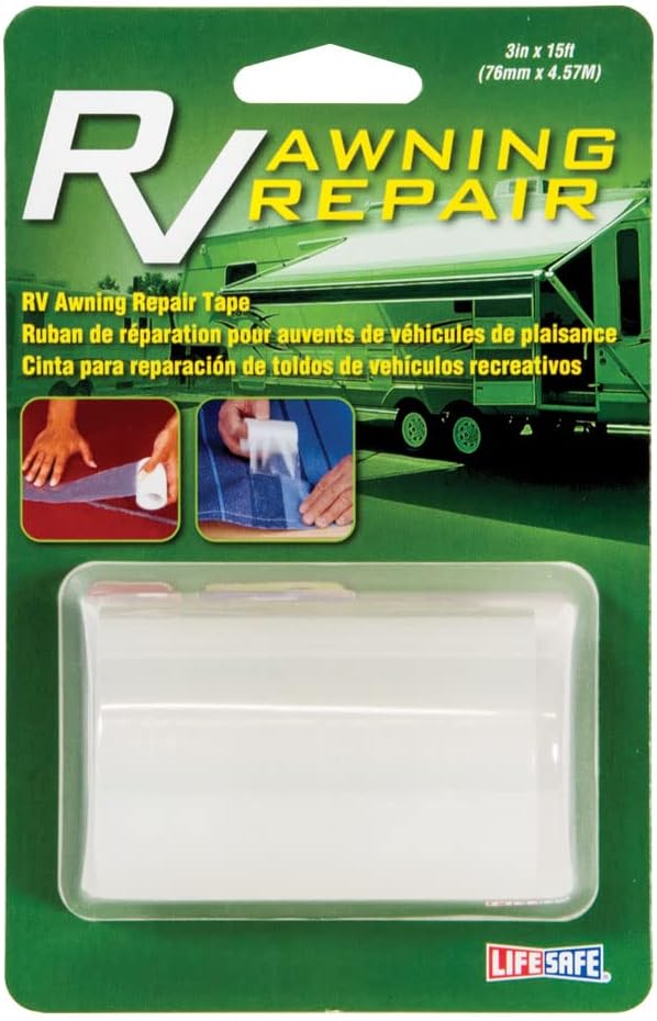 Life Safe Awning Repair Tape, RV and Marine, Repairs Rips, Tears & Punctures To Awnings, Canvas, Rain Wear, Tents, Knapsacks & Pool Covers, Transparent, 3 inch X 15 ft, RE3848