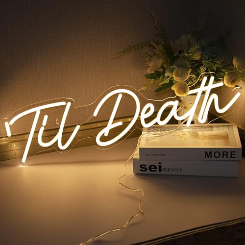 Miniatura 3 de SYLHOME Letrero de luz LED grande de neón con texto en inglés "Til Death" de 24 x 5.9 pulgadas, 12 V, para boda, despedida de soltera, fiesta de