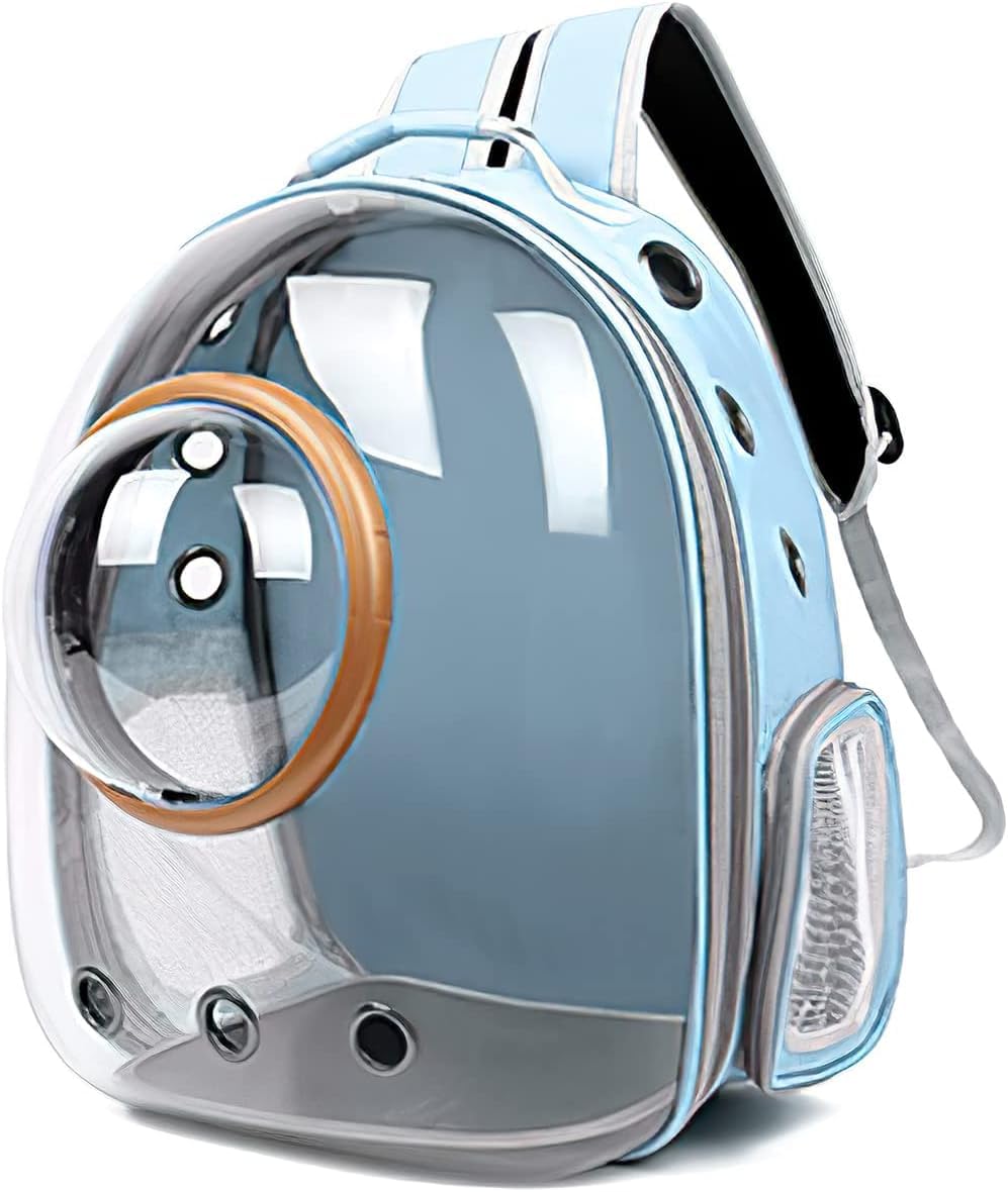 Mochila para Gatos, Mochila para Gatos Al Aire Libre, Mochila Impermeable Transparente para Perros, Mochila Mascotas con Cápsula De Espacio Ventilado(Azul, Cubierta Transparente)