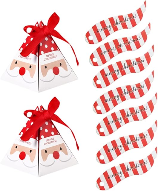 BESPORTBLE 50 Pcs Santa Claus and Striped Pattern Pyramid Candy Box Chocolate Gift Boxes for Christmas Party