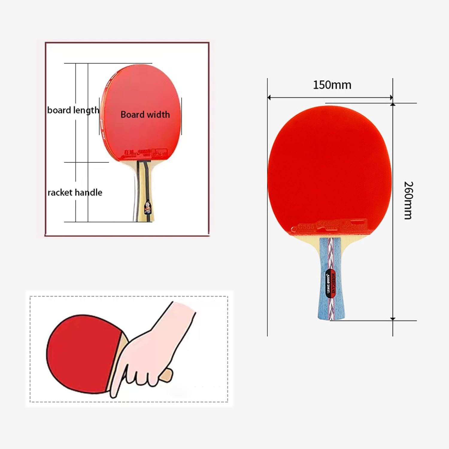 ping Pong Paddle ping Pong Paddle case Teak Carbon Racket Olympic Style 7-Star Table Tennis Racket, 1 * Table Tennis Racket 2 * Table Tennis Racket Bag(Color:Long Handle), Size