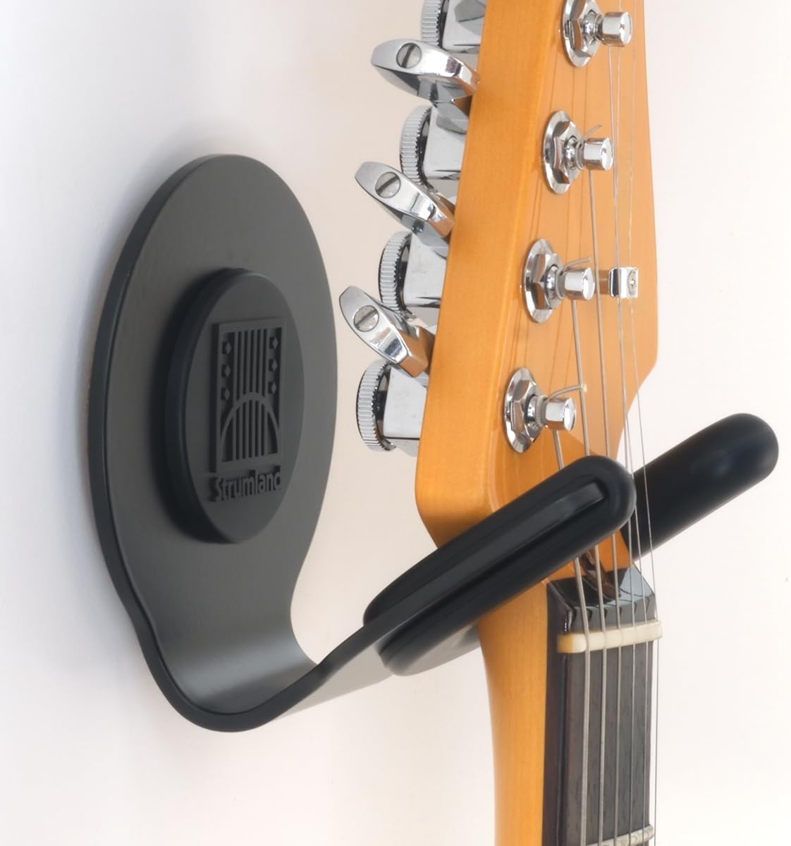 Strumland Guitar Wall Mount – Premium Guitar Hanger for Acoustic, Electric & Classical Guitars, USA-Made Steel Hook with Swiveling Fit, Modern Wall Display, Soft-Safe Cradle, Hidden Mount (Black)