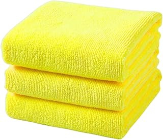 IONIC Premium Microfiber Cleaning Towels(Pack of 3), Size 40 * 40cm, Highly Absorbent Cleaning Rags, Lint Free Cleaning Towels, Washable, Microfiber Towels for Cars, Home, Glass, Gym (Yellow)
