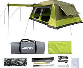 JOYFOX Barraca Camping Grande 3 Portas e Divisória Interna Toldo Frontal e Ventilação Total 4000mm
