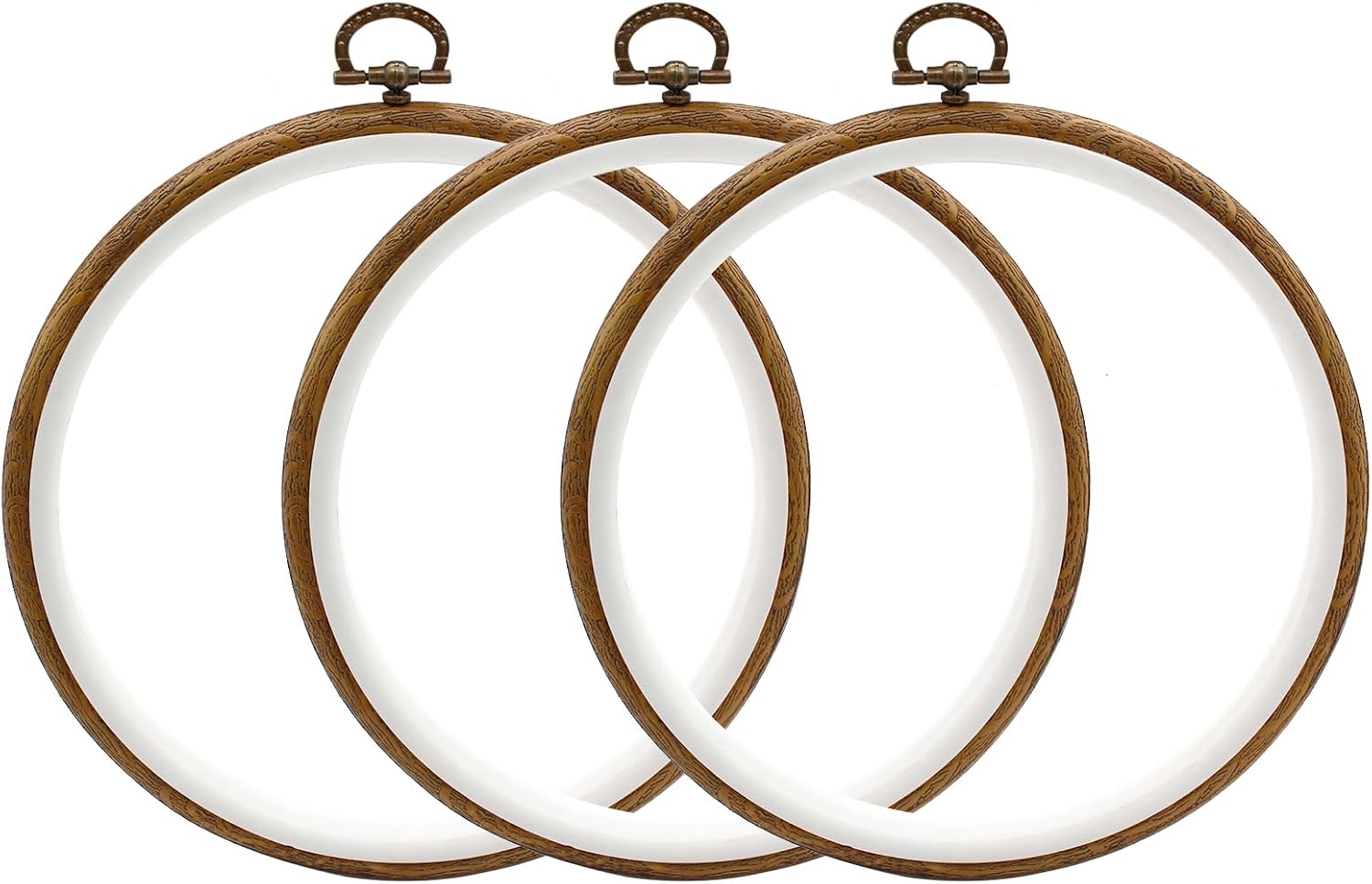 Auvotuis 3Pcs 5.7 Inch Round Embroidery Hoops Imitated Wood Cross Stitch Hoop, Circle Display Frame for DIY Christmas Ornament, Art Craft Sewing