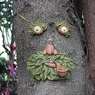 JIANMEI Tree Face Birdfeeder - Old Man Outdoor Tree Hugger Sculpture - Whimsical Garden Decoration and Wild Birdfeeder Yard Art (Green)
