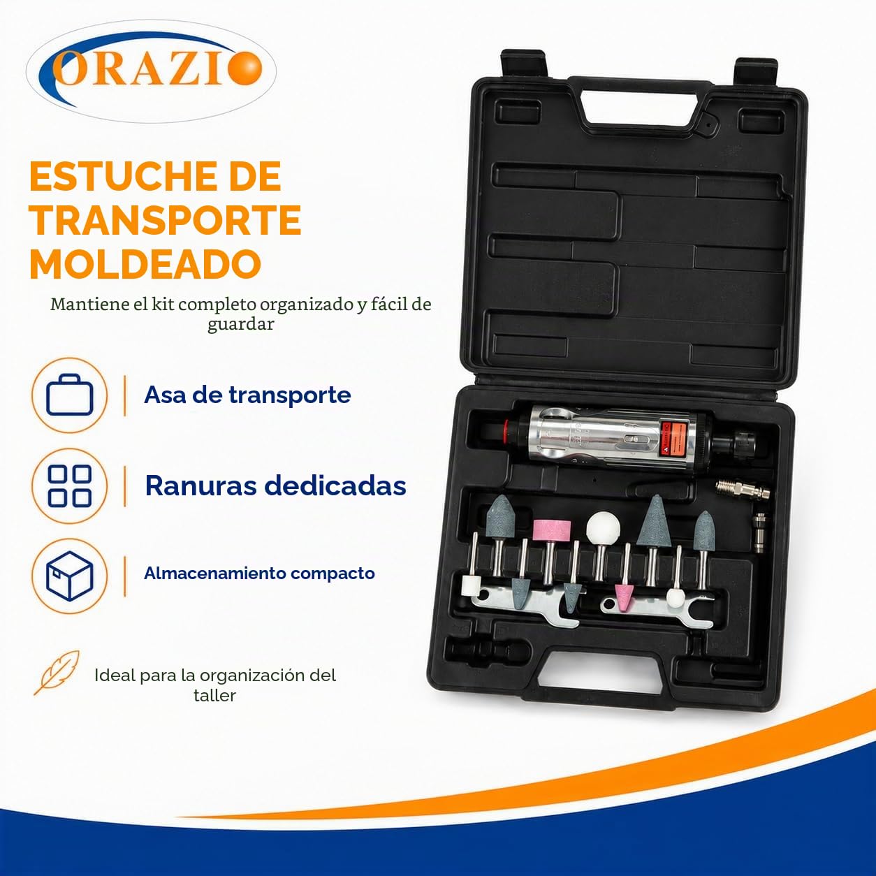 ORAZIO Kits de Amoladoras rectas de Aire 16 Piezas, Mini Amoladora Recta Neumática para Reparación de Neumáticos y Otras Aplicaciones, con Accesorios de 3mm 6mm 212505B