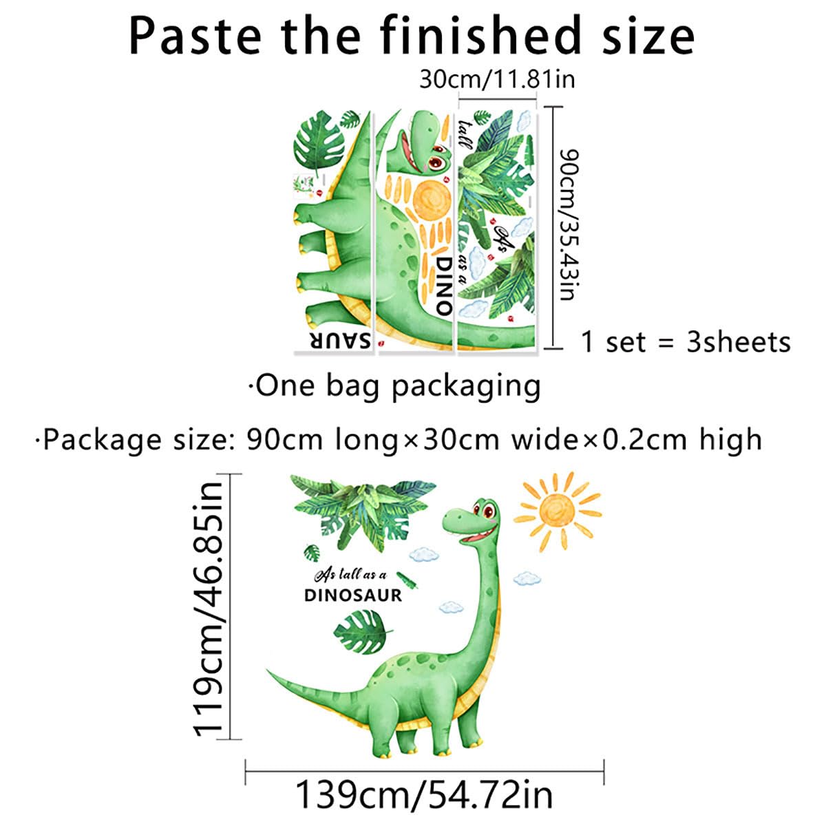 Large Dinosaur Wall Stickers, Peel and Stick Boho Dinosaur Palm Tree Wall Decals - Image 2