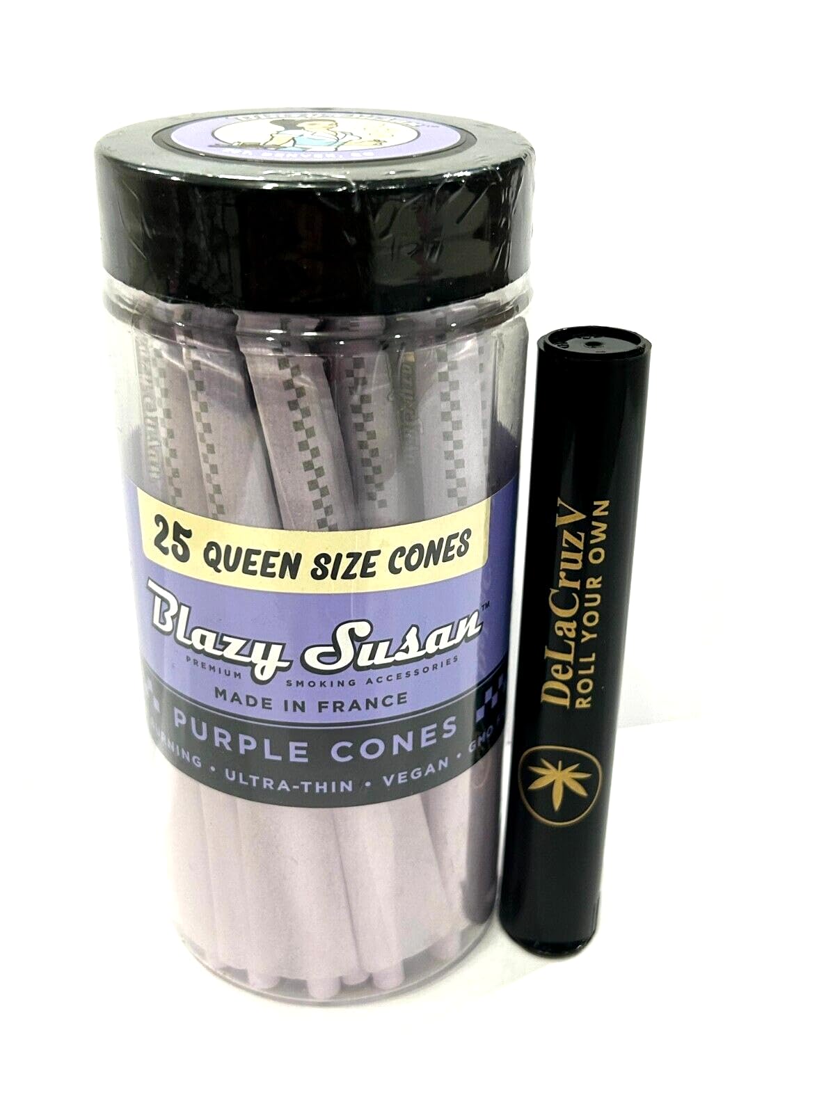 B.S Queen Size Pre-Rolled Purple Cones Blazy Susan 25 Counts with DeLaCruzV Tube.