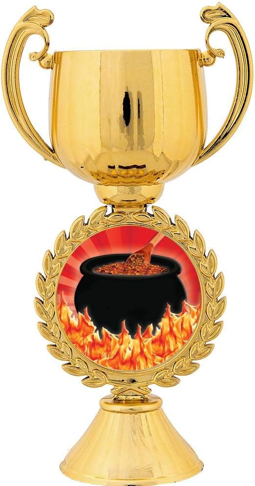 Crown Awards Personalized Chili Pot Trophy, 7.25" Gold Cup Flaming Hot Chili Pot Trophies with Free Custom Engraving Prime