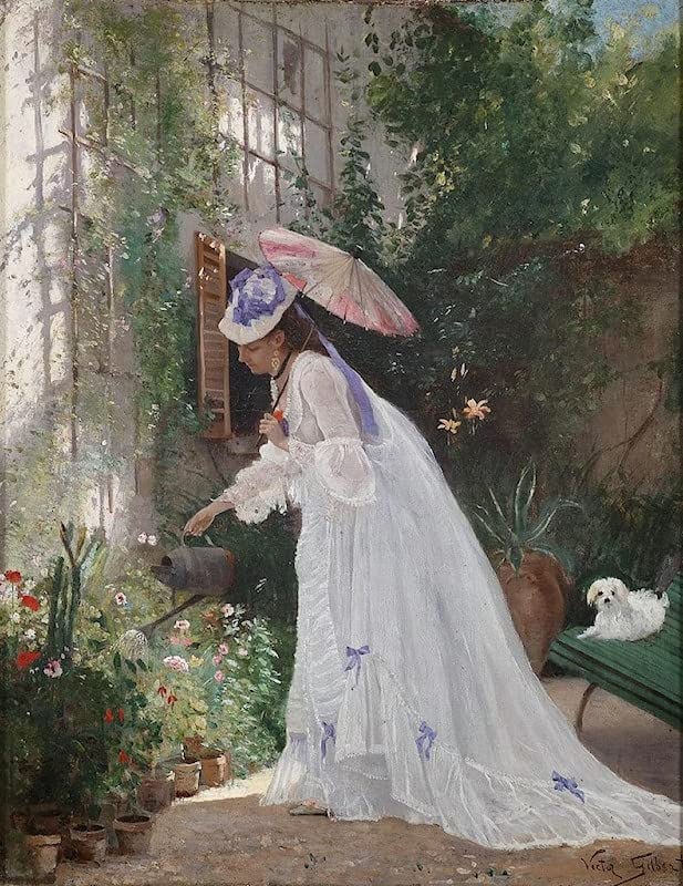 Pintura en lienzo vintage SERENDIPITP Cuidando las Flores, cuadro artístico de calidad 60x90cm