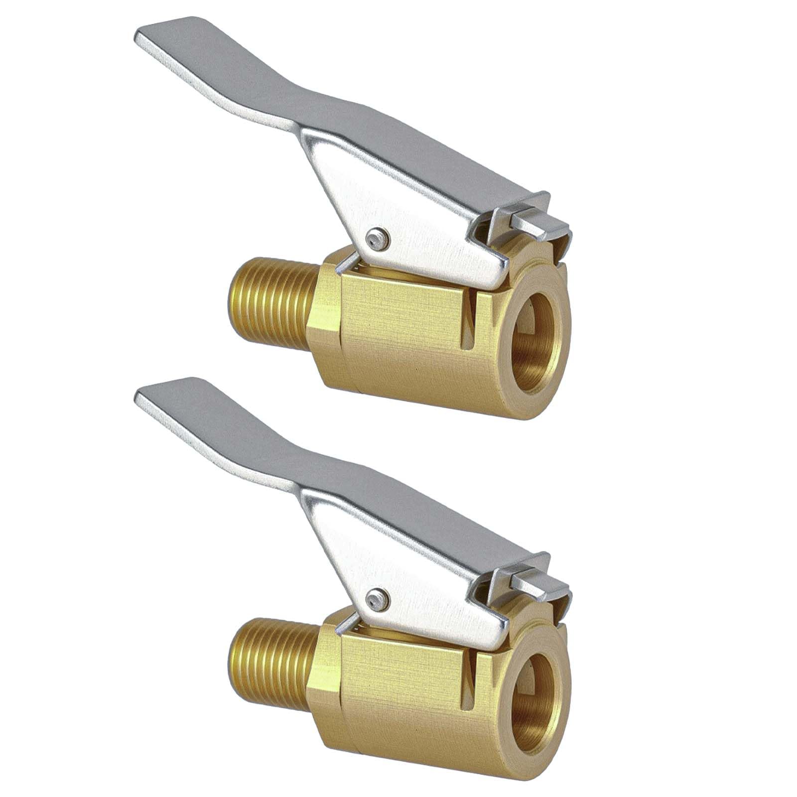 WSVOLLIS 2 Pcs Brass Locking Tire Air Chuck with Clip Adapter, 8mm Male Quick Connect No Leakage Tire Inflator Nozzle for Schrader Valves, Compatible with Cars, Trucks, Motorcycles & Bikes