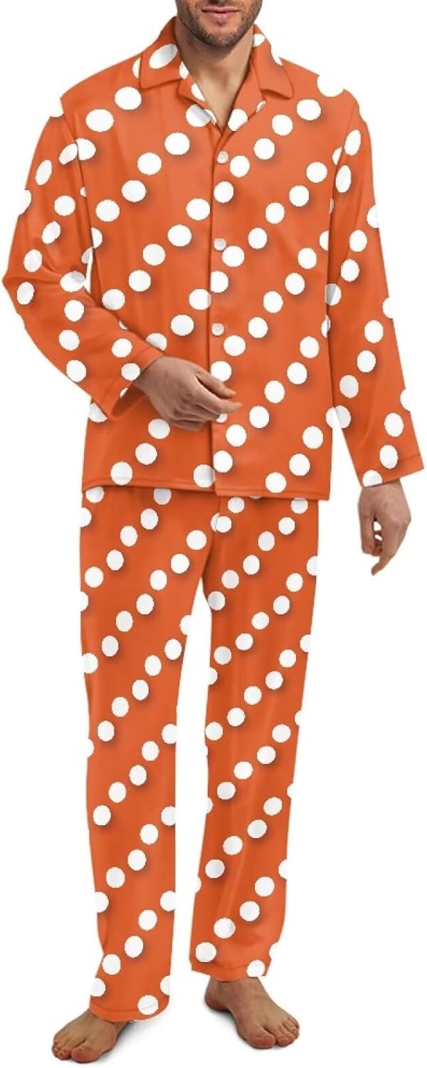 Mens Button Down Pajama Set Long Sleeve V Neck Lounge Sets Button Down Shirt & Long Pants 2 Pcs