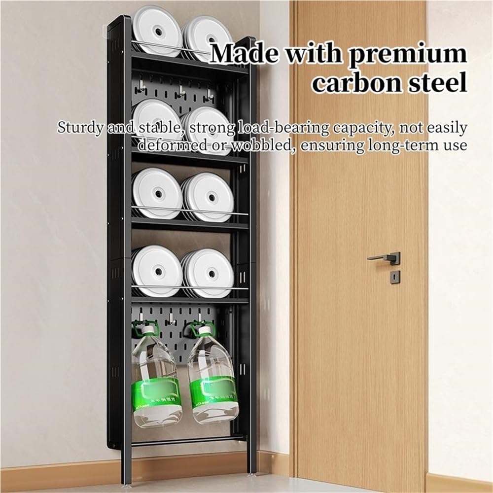 Metal Narrow Storage Shelf, Multi-Tier Over The Door Organizer with Pegboard, No-Drill Bathroom Shelf, Slim Shelf for Living Room or Balcony