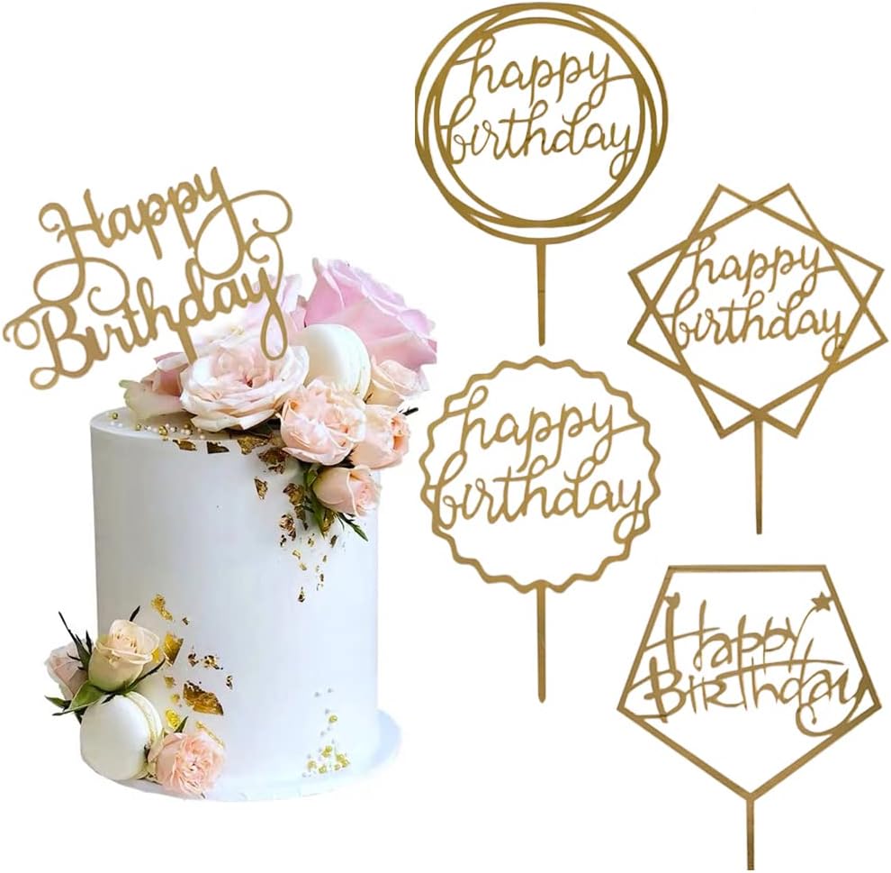 Gold Cake Topper, 5 Pieces, Birthday, Acrylic