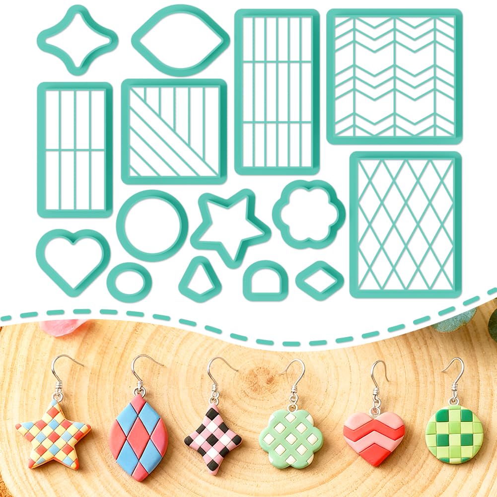 ORIGACH 15 Pcs Rectangular Grid Polymer Clay Cutters Set