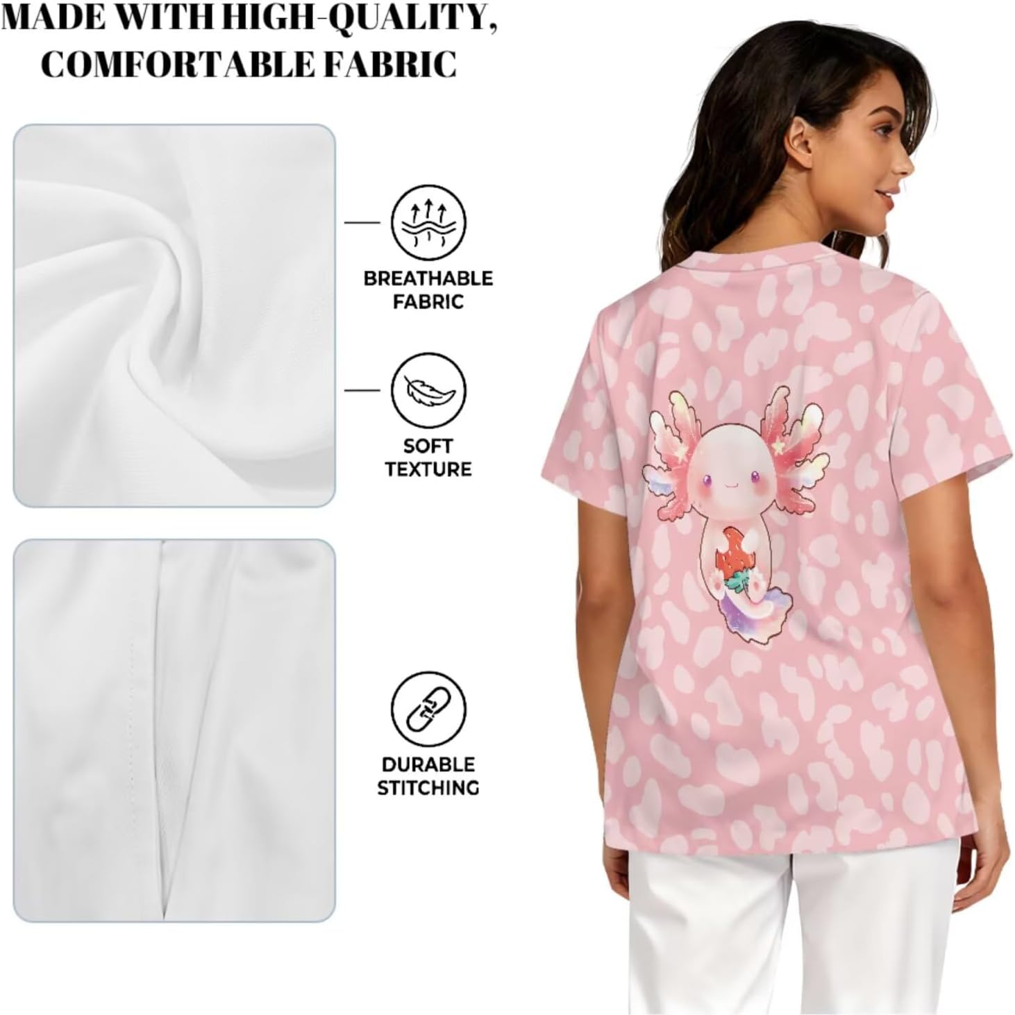 Scrubs Set for Women Printed Stretch V-Neck Scrub Tops with Pants, 6 Pocket Medical Uniform for Nurse Doctor Work