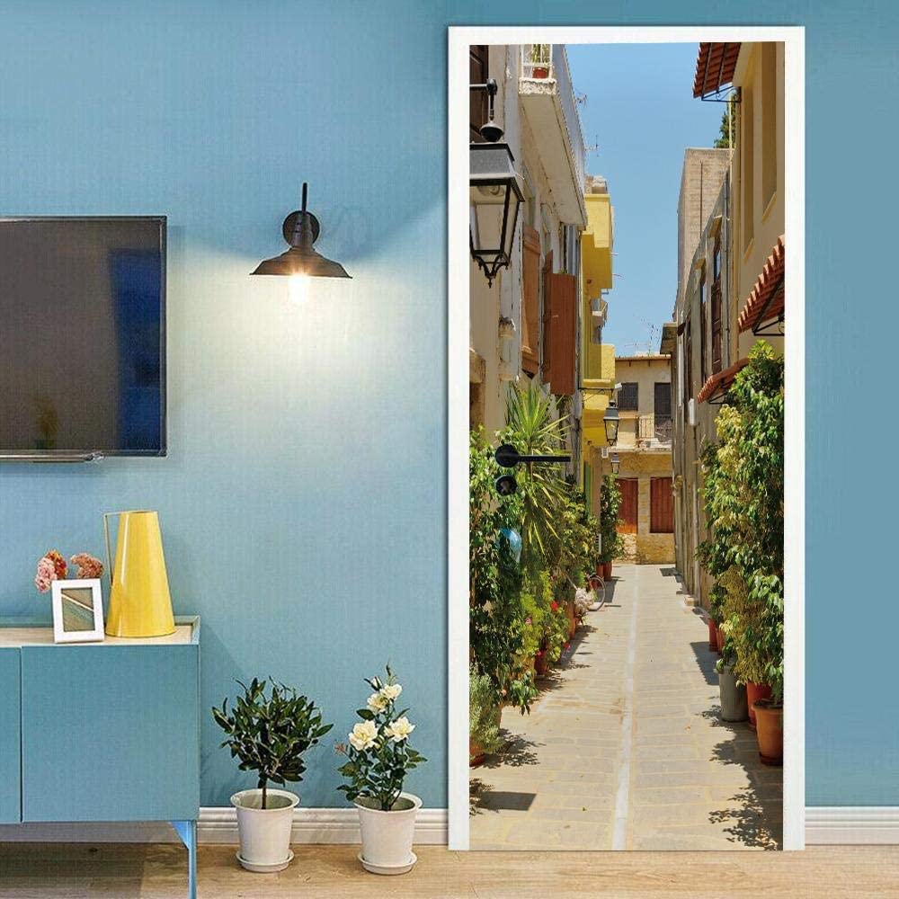 Door Stickers for Interior Doors City ​​Buildings Street Scenery 3D Waterproof Self Adhesive Wallpaper Poster Wall Art Stickers Door Mural for Bedroom House Living Office Bathroom Home Decor 77 X 200
