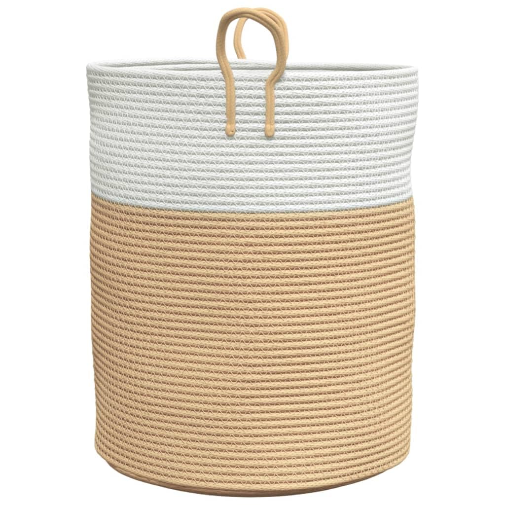 Mangloder Aufbewahrungskorb Beige und Weiß Ø38 x 46 cm Baumwolle, geflochten, faltbar, Organizer für Wäsche, Spielzeug, Wohnzimmer, Schlafzimmer, Bad, Kinderzimmer, Regal, Schrank