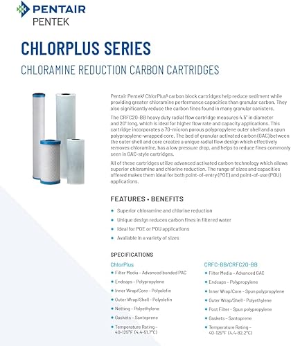 Miniatura 3 de Pentair Pentek ChlorPlus10 Filtro de agua de carbono, 10 pulgadas, cartucho de repuesto de carbono con reducción de cloramina para debajo