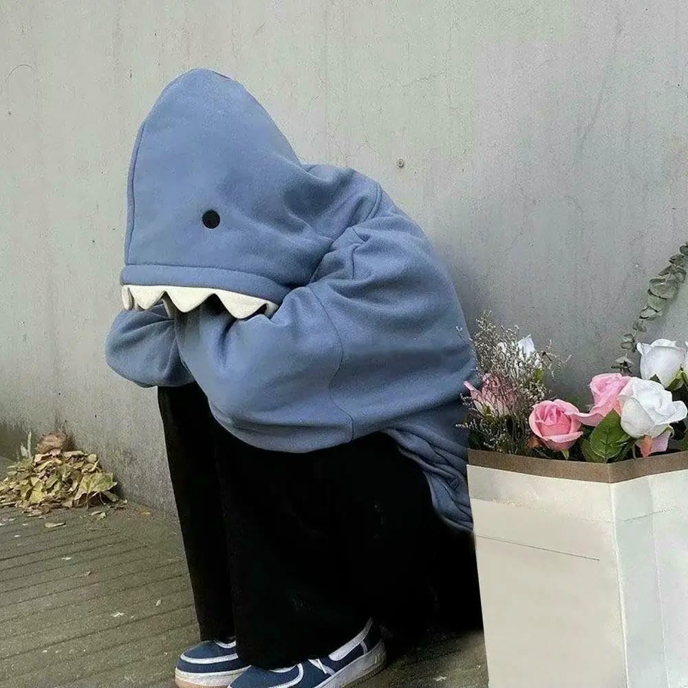 Bluza z kapturem ZBDZSW Shark Bluza damska Niebieskie bluzy z kapturem Długi rękaw Kształt rekina Para Pullover Zwierzęca bluza z kapturem z kreskówek Męska damska
