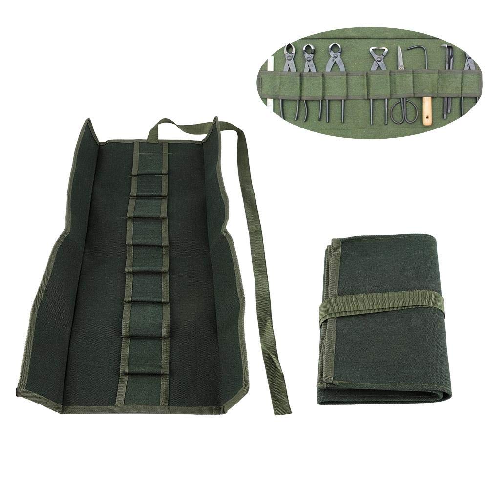 Borsa a rullo per attrezzi da giardinaggio su tela Borsa portaoggetti in rotolo per strumenti bonsai Pacchetto multifunzionale Borsa a rotelle con 10 tasche per giardinaggio