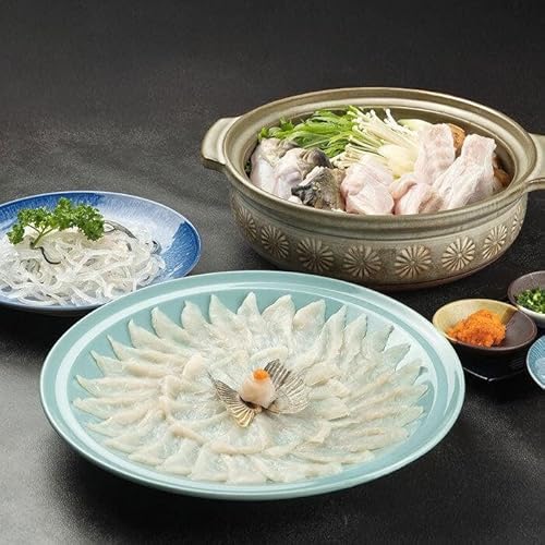 [12月31日着のみ]ふぐ料理専門店 『栄ふく』 国産 天然 とらふぐフルコース(3〜4人前)青磁皿30cm付