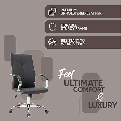 Miniatura 6 de LeisureMod Sonora - Silla moderna de oficina de conferencias de cuero con respaldo alto y altura ajustable con inclinación y giro de 360 grados,