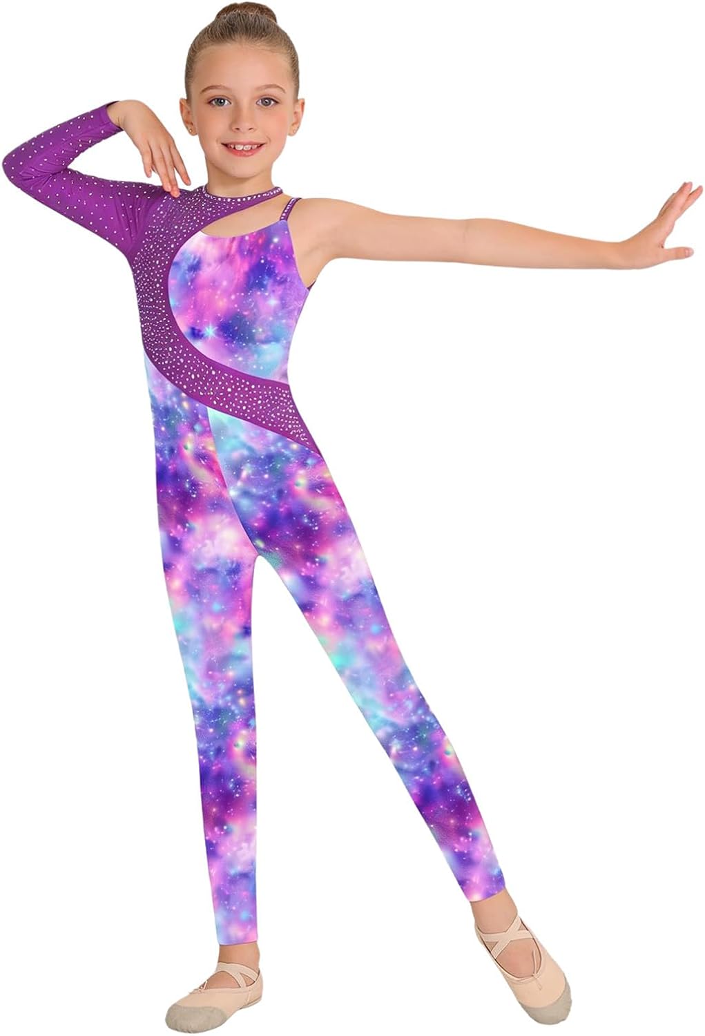 Girls Gymnastics Leotard Long Sleeve Unitard Skating Jumpsuit Sports Competitions Bodysuit