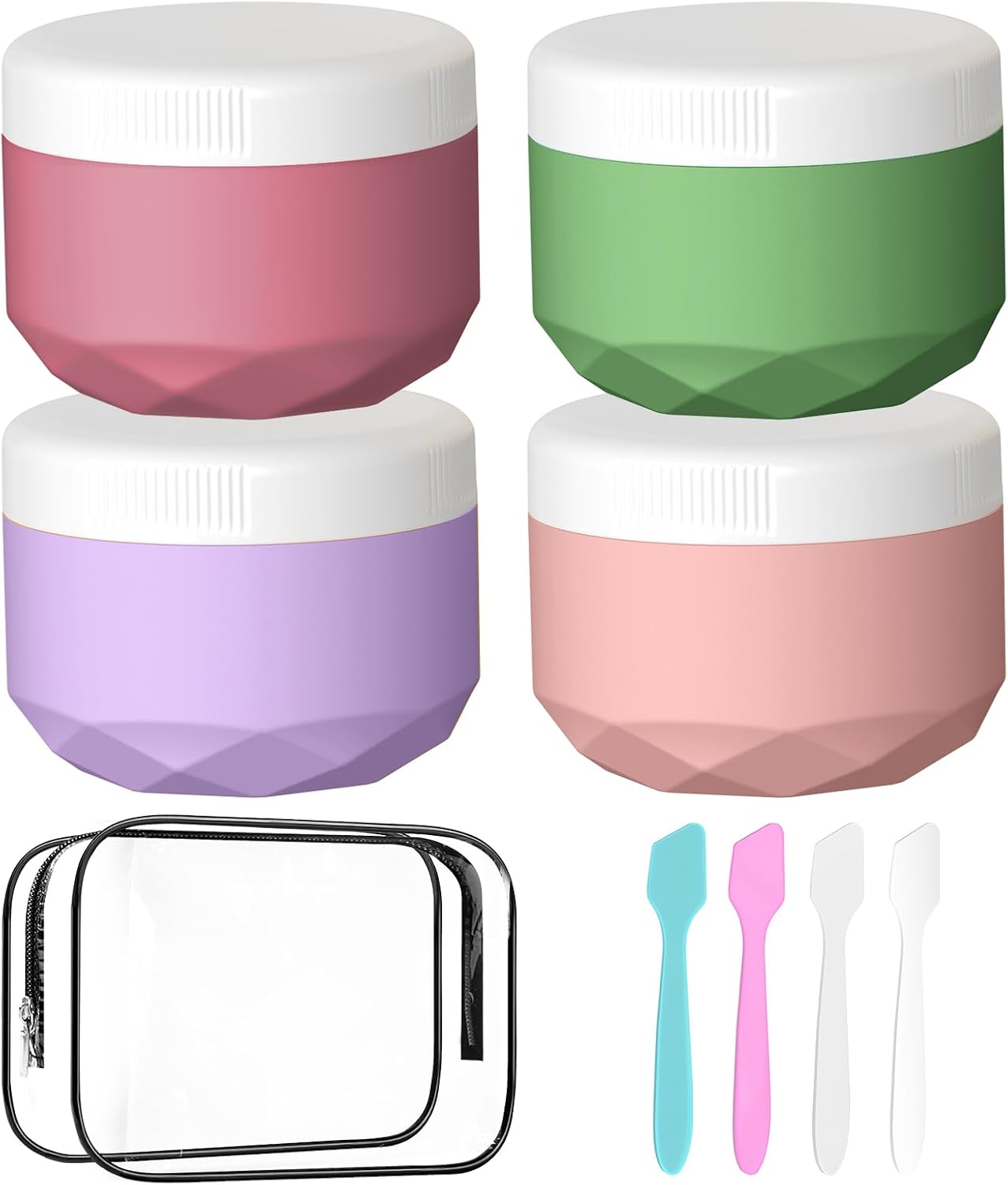 Travel Containers for Toiletries, 4-Pack TSA Approved Silicone Jars (1oz) – BPA Free Leakproof Cosmetic Containers for Creams, Lotion, Skincare & Makeup with Bonus Waterproof Bag -Mix Pink