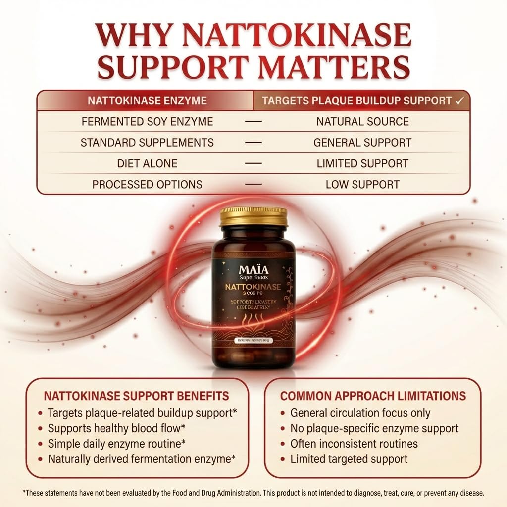 Maia Nattokinase | 5000 FU | Supports Arterial Cleanliness, Nitric Oxide, Cardiovascular Wellness | Fermented Soybean Enzyme Supplement