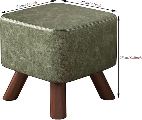 Miniatura 13 de Taburete otomano pequeño con patas de madera, taburete ligero e impermeable de cuero cambiador de zapatos, taburete cuadrado que ahorra espacio,