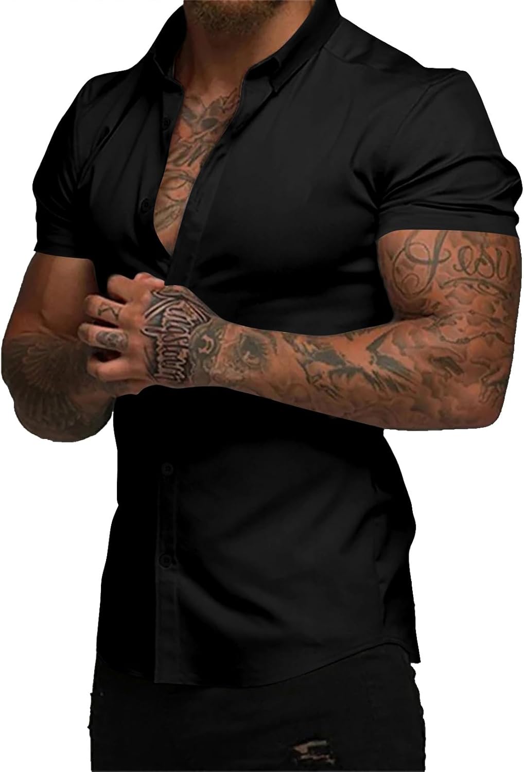 Dokotoo Men Mens Muscle Fit Casual Dress Shirts Short Sleeve Wrinkle-Free Button Down Shirt