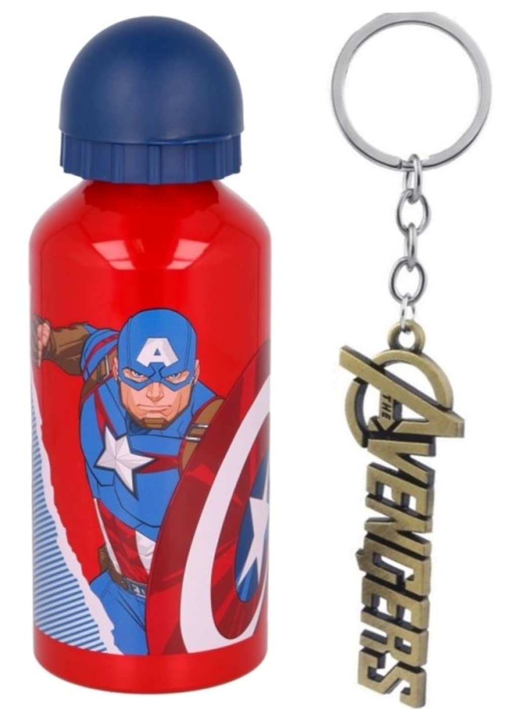 Marvel Avengers Characters Aluminium Sports Bottle 400ml - Holiday, Back to School Water Drinking Kids Lunch Children Includes Avengers Keychain (Avengers)