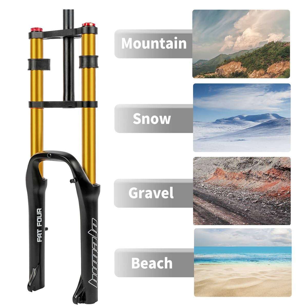 Forcella Anteriore per Bici elettrica da 20 Pollici, Pneumatici da 4 Pollici, Sospensione pneumatica, Escursione di 180 mm, Doppia Spalla, cannotto Dritto da 1-1/8", Freni a Disco,