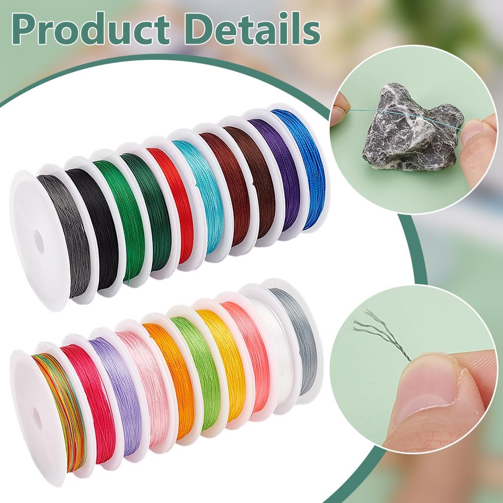 PH PandaHall 20 Colors 0.2 mm Beading String Chinese Knotting Cord Braided Beading Thread Bracelet Jewelry String Thread for Sewing Handcraft Jewelry Making Christmas Ornament 219 Yards